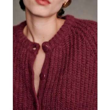 Bianstore Women's Casual Long Sleeve Crewneck Button Down Cardigan Sweater Knit Outwear(Burgundy-L)