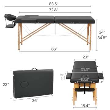 Homedraft Massage Table Massage Bed, Portable 2 Section Foldable Tattoo Bed, Height Adjustable Spa L...