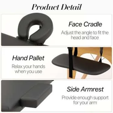 Homedraft Massage Table Massage Bed, Portable 2 Section Foldable Tattoo Bed, Height Adjustable Spa Lash Bed with Face Cradle, Home Light Weight Facial Salon Bed with Wood Frame, Black