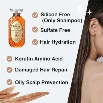 Moist Diane Natural Hair Shampoo with Pump for Damaged, Colored, Dry Hair, Japanese Hydrating & Moisturizing Organic Hair Treatment, Sulfate& Silicon Free, Extra Smooth & Straight, 450ml/15.2 fl.oz
