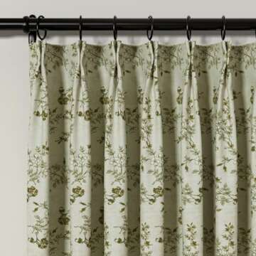 TWOPAGES Light Filtering Natural Linen Textured Floral Printed Curtain – Elegant Window Treatment ...