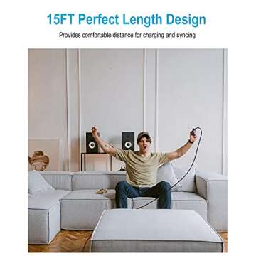 DEEGO Micro USB Cable,15Ft Extra Long PS4 Controller Charger Cable,Enduring Android Charging Cord Fit for Samsung Galaxy S7 Edge S6,Note 5,Note 4,Moto G5,Android Phone,Kindle Fire,Black