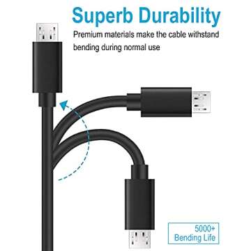 DEEGO Micro USB Cable,15Ft Extra Long PS4 Controller Charger Cable,Enduring Android Charging Cord Fit for Samsung Galaxy S7 Edge S6,Note 5,Note 4,Moto G5,Android Phone,Kindle Fire,Black