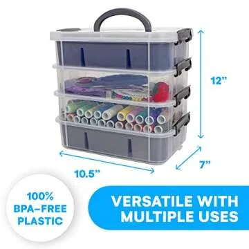 Multi-Compartment Stackable Craft Storage Organizer Box with Dividers - Plastic Hobby Art Organizer Storage Containers, Beads, Sewing Supplies, and Jewelry Making - Craft Organizers Container (Black)