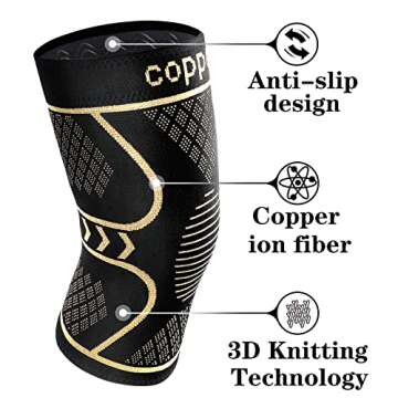 Copper Knee Braces for Women and Men 2 Pack, Knee Compression Sleeve for Knee Pain, Arthritis,ACL, Meniscus Tear, Joint Pain Relief, Knee Support for Running, Working Out, Fitness, Weightlifting-L