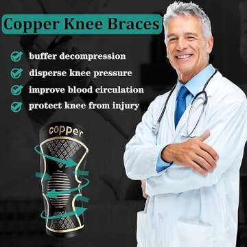 Copper Knee Braces for Women and Men 2 Pack, Knee Compression Sleeve for Knee Pain, Arthritis,ACL, Meniscus Tear, Joint Pain Relief, Knee Support for Running, Working Out, Fitness, Weightlifting-L