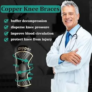 Copper Knee Braces for Women and Men 2 Pack, Knee Compression Sleeve for Knee Pain, Arthritis,ACL, Meniscus Tear, Joint Pain Relief, Knee Support for Running, Working Out, Fitness, Weightlifting-L