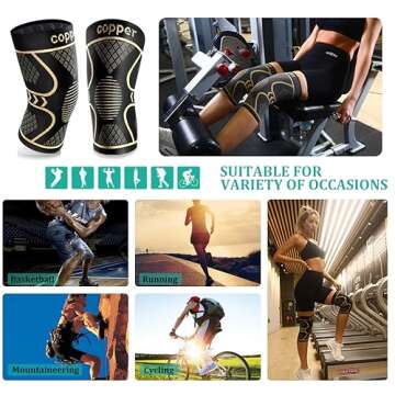 Copper Knee Braces for Women and Men 2 Pack, Knee Compression Sleeve for Knee Pain, Arthritis,ACL, Meniscus Tear, Joint Pain Relief, Knee Support for Running, Working Out, Fitness, Weightlifting-L