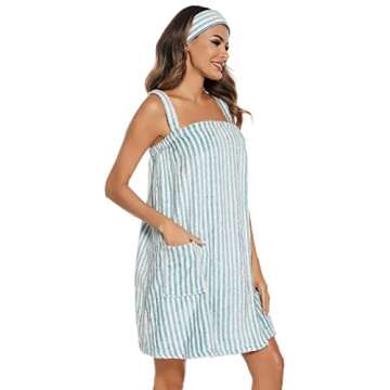 Veseacky Women Terry Spa/Bath Wrap Lightweight Adjustable Closure Spa Towel and Dry Fast (M Green St...