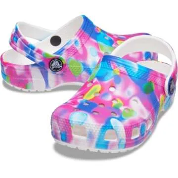 Crocs Classic Tie Dye Clogs (Toddler), Pink/White, 9 Toddler