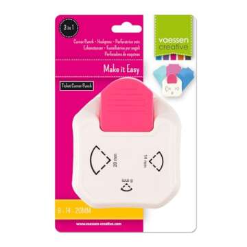 Vaessen Creative Paper Punch, 3 in 1 Inverted Ticket Corners, for Papercrafts, Scrapbooking and Card Making, 8-14-20mm