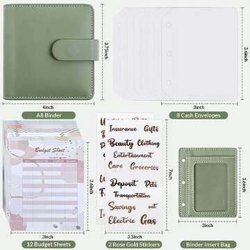 Zuozee Mini Money Saving Binder, A8 Budget Binder Wallet with 8Pcs Cash Envelopes for Budgeting, Savings Binder for Cash with 12Pcs budgeting Sheets and 2Pcs Golden Labels