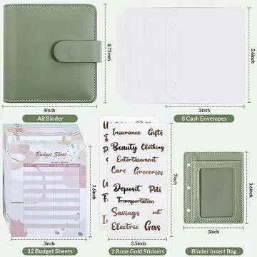 Zuozee Mini Money Saving Binder, A8 Budget Binder Wallet with 8Pcs Cash Envelopes for Budgeting, Savings Binder for Cash with 12Pcs budgeting Sheets and 2Pcs Golden Labels
