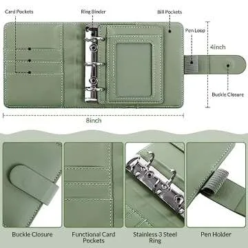 Zuozee Mini Money Saving Binder, A8 Budget Binder Wallet with 8Pcs Cash Envelopes for Budgeting, Savings Binder for Cash with 12Pcs budgeting Sheets and 2Pcs Golden Labels