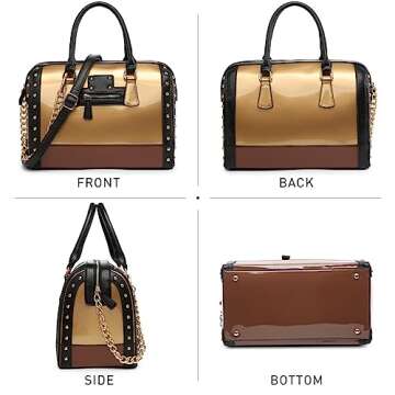 Dasein Women's Patent Leather Barrel Bag with Studs