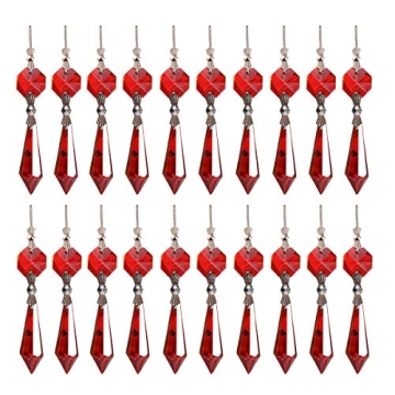 20pcs Red Crystal Chandelier Icicle Prisms Lamp Candelabra Replacement Parts with Octagon Beads,DIY ...