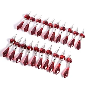 Elegant 20pcs Red Crystal Chandelier Prisms for Decor