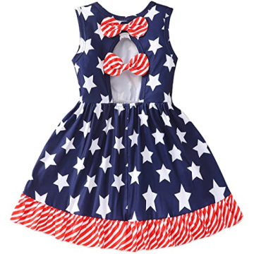 Popshion Girls 4th of July Dress Toddler Girl American Flag Dresses Sleeveless Kids Patriotic Clothe...