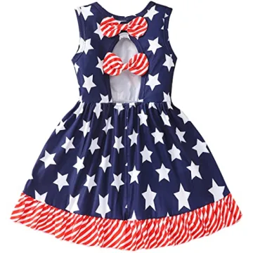 Popshion Girls 4th of July Dress Toddler Girl American Flag Dresses Sleeveless Kids Patriotic Clothe...