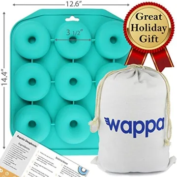 Large Donut Pan – Non-stick Silicone Donut Pan Made Of Heavy Duty, Heat Resistant Material To Bake 9 Full Size Donuts/Bagels/Muffins & Other Delicacies – Professional Grade Doughnut Pan (Turquoise)