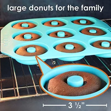 Large Donut Pan – Non-stick Silicone Donut Pan Made Of Heavy Duty, Heat Resistant Material To Bake 9 Full Size Donuts/Bagels/Muffins & Other Delicacies – Professional Grade Doughnut Pan (Turquoise)