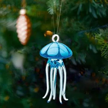 Gallerie II Blue Jelly Fish Sea Life Tropical Coastal Beach Summer Art Glass Christmas Xmas Decor Decoration Hanging Ornament Blue