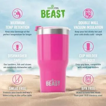 Beast 30 oz Tumbler Stainless Steel Vacuum Insulated Coffee Ice Cup Double Wall Travel Flask (Cupcake Pink)