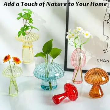 Plant Propagation Station, Set of 6 Colored Mushroom Vase, Propagation Stations, Small Plant Terrarium, Unique Crystal Mushroom Jars for Plants for Hydroponics Home Garden Office Decoration (Colorful)