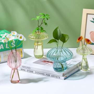 Plant Propagation Station, Set of 6 Colored Mushroom Vase, Propagation Stations, Small Plant Terrarium, Unique Crystal Mushroom Jars for Plants for Hydroponics Home Garden Office Decoration (Colorful)