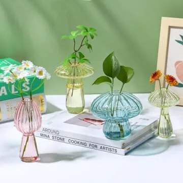 Plant Propagation Station, Set of 6 Colored Mushroom Vase, Propagation Stations, Small Plant Terrarium, Unique Crystal Mushroom Jars for Plants for Hydroponics Home Garden Office Decoration (Colorful)