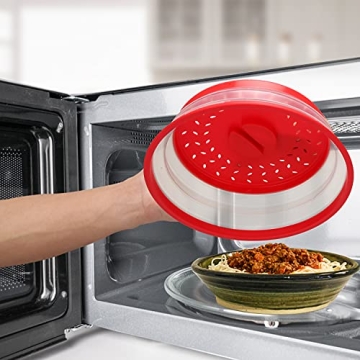 BPA Free Collapsible Microwave Cover for Food Microwave Splatter Cover Food Strainer Dishwasher Safe 10.5 Inch 2 Pack