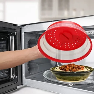 BPA Free Collapsible Microwave Cover for Food Microwave Splatter Cover Food Strainer Dishwasher Safe 10.5 Inch 2 Pack