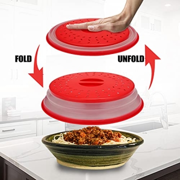BPA Free Collapsible Microwave Cover for Food Microwave Splatter Cover Food Strainer Dishwasher Safe 10.5 Inch 2 Pack