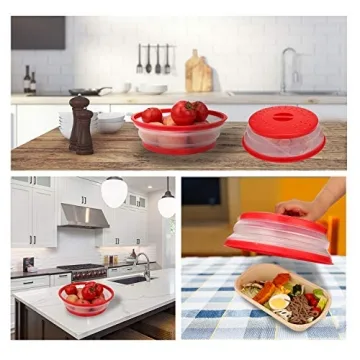 BPA Free Collapsible Microwave Cover for Food Microwave Splatter Cover Food Strainer Dishwasher Safe 10.5 Inch 2 Pack