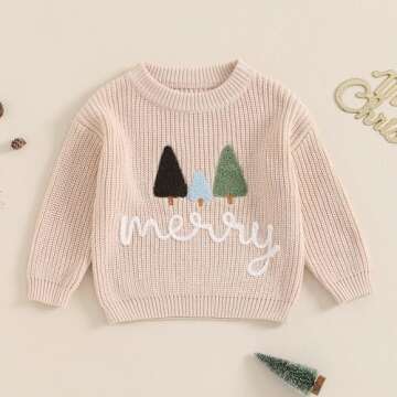 Lesimsam Toddler Baby Boy Girl Christmas Outfit Embroidery Knit Sweater Oversized Knitted Sweatshirt...