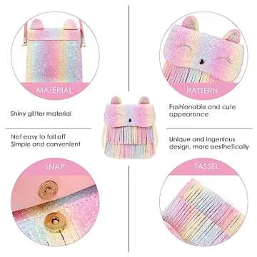 mibasies Cat Gifts for Girls Kids Purse Toddler Tassel Shoulder Crossbody Bag