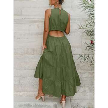 ANRABESS Womens Summer Sleeveless Cutout Maxi Dress Crewneck Tiered Flowy A-Line Sundress with Pockets