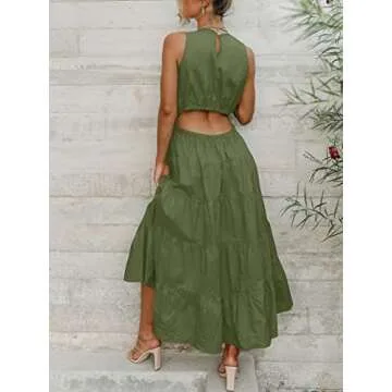 ANRABESS Womens Summer Sleeveless Cutout Maxi Dress Crewneck Tiered Flowy A-Line Sundress with Pockets