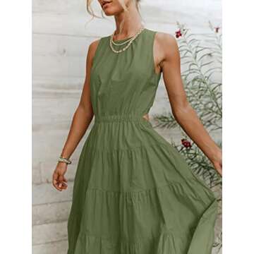 ANRABESS Womens Summer Sleeveless Cutout Maxi Dress Crewneck Tiered Flowy A-Line Sundress with Pockets