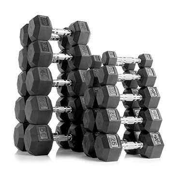 XMARK 5-50 Pound Dumbbells Weight Set (10 Pairs) with Weight Storage Rack (Gray)