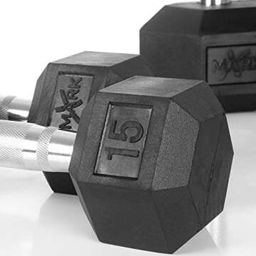 XMARK 5-50 Pound Dumbbells Weight Set (10 Pairs) with Weight Storage Rack (Gray)