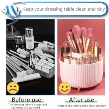 SUNIYA Makeup Organizer Makeup Brush Holder Organizer Lipstick Organizer 360° Rotating 5 Slot Make up Brushes Cup for Cosmetics Nail Polish Hair Brush Holder, Bathroom Vanity Desktop Organizer(Orange)