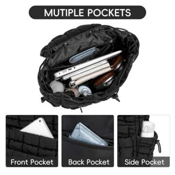 CLUCI Puffy Quilted Backpack for Women, Lightweight Backpack for Gymming and Traverling (Black)