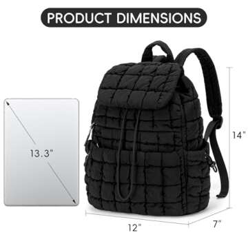 CLUCI Puffy Quilted Backpack for Women, Lightweight Backpack for Gymming and Traverling (Black)