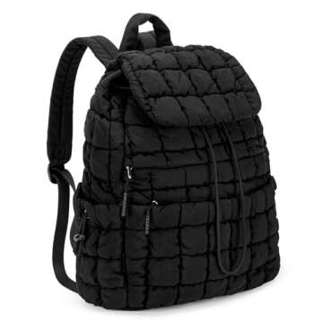 CLUCI Puffy Quilted Backpack for Women, Lightweight Backpack for Gymming and Traverling (Black)