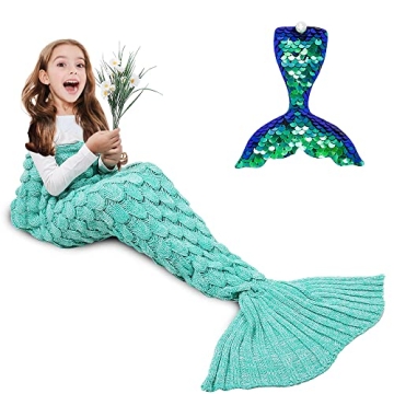 AmyHomie Mermaid Tail Blanket, Girls Mermaid Blanket Soft Crochet Sleeping Bag Blanket for Kids, Mer...