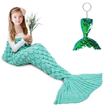 AmyHomie Mermaid Tail Blanket, Girls Mermaid Blanket Soft Crochet Sleeping Bag Blanket for Kids, Mermaid Gift for Christmas(ScaleMint,Kids)
