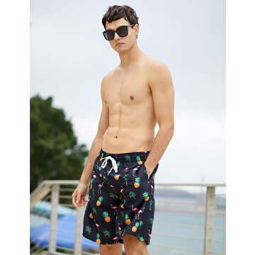 Men's Swim Trunks with Boxer Brief Liner Swimwear for Men Summer Quick Dry 2 in 1 9" Swimming Shorts Adults Bathing Suit Inner Compression Pocket Male Pineapple Flamingo Swimming Shorts XL
