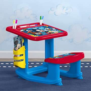 Disney Mickey Mouse Draw and Play Desk by Delta Children – Includes 10 Markers and Coloring Book, ...