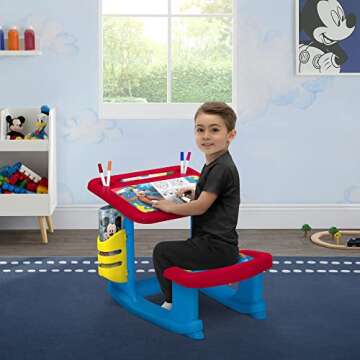 Disney Mickey Mouse Draw and Play Desk by Delta Children – Includes 10 Markers and Coloring Book, Blue